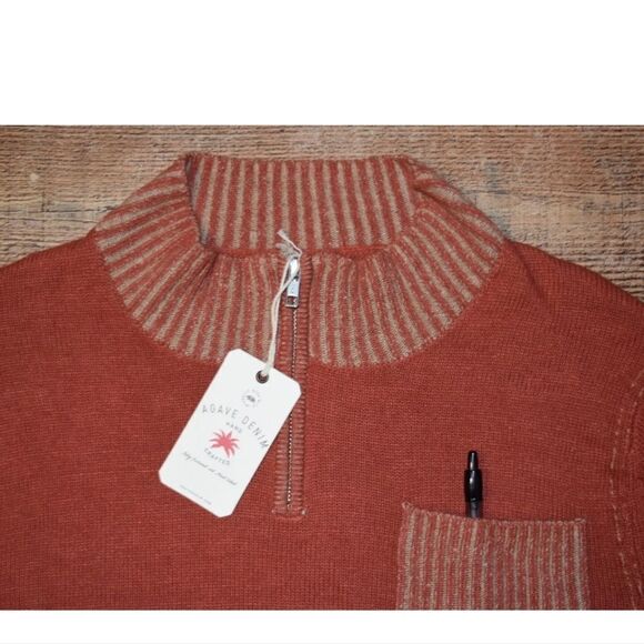 NWT Agave Denim Redwood 1/4 Zip Mock Neck Men's Pocket Sweater - Picture 3 of 11